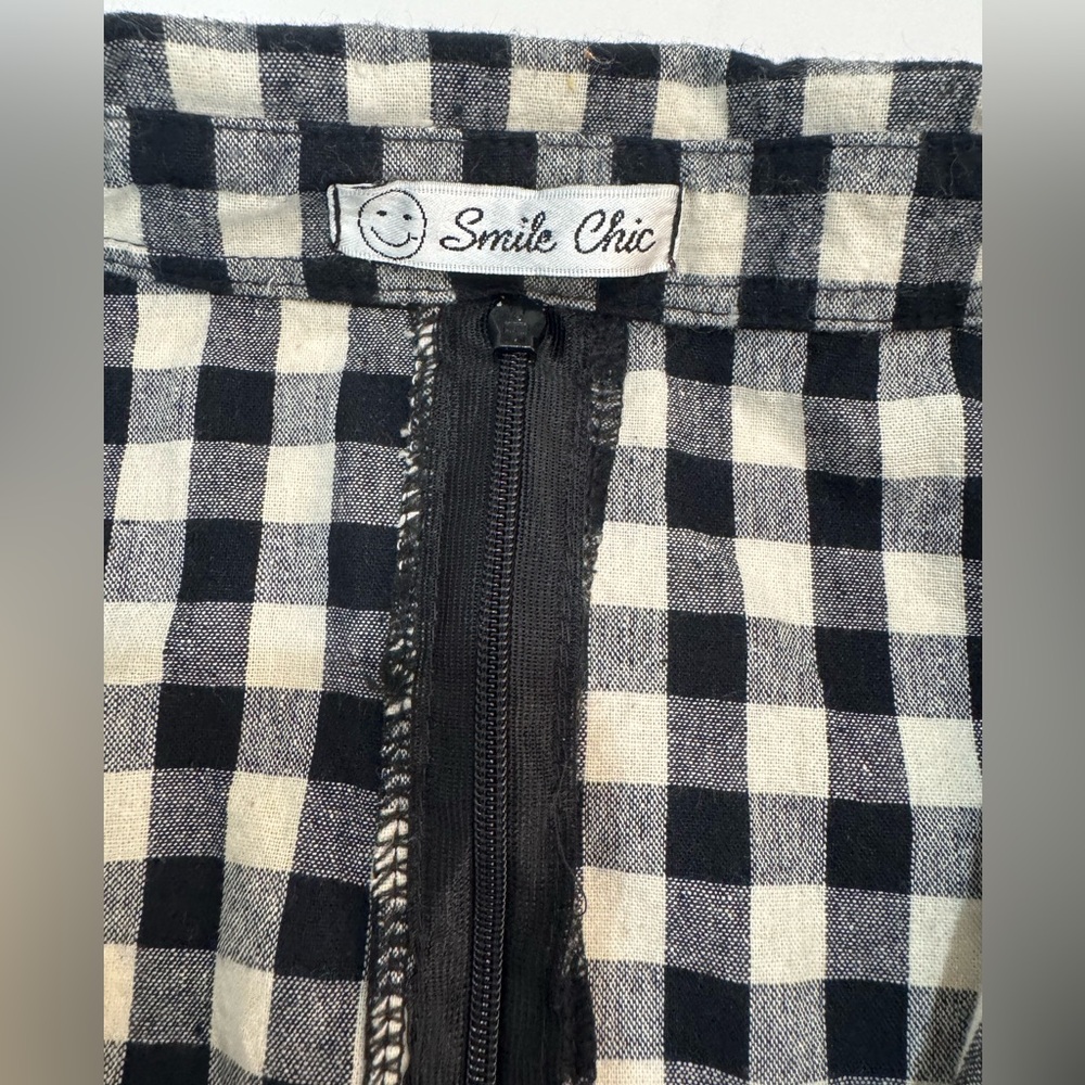 Black White Gingham Fit Flare Mini Dress Collared Picnic Cottagecore XS - Picture 5 of 5